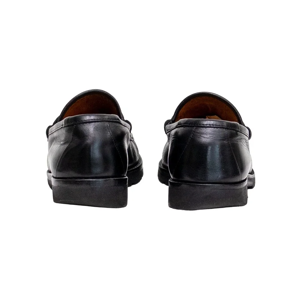 Vntg Gucci Black Leather Horsebit Loafers Vibram Gumlite Lug Sole Mens 10